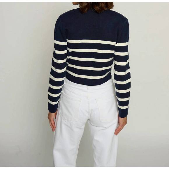 NEW CENTRAL PARK WEST stripe v-neck knit blazer in navy - Picture 4 of 4